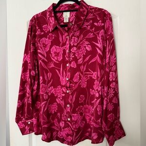 Joie Pink Floral 100% Silk Button Down Shirt